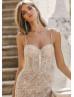 Sexy Spaghetti Straps White Sequined Lace Wedding Dress